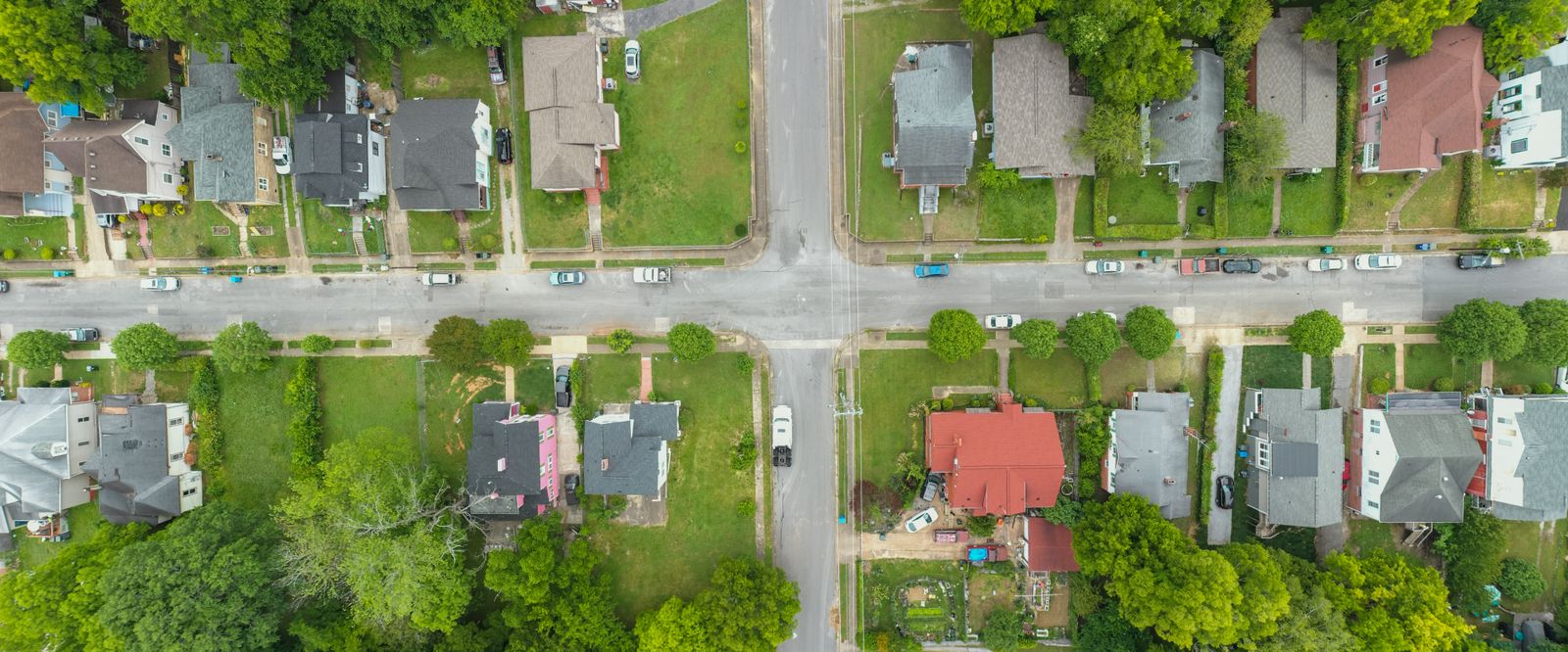 Aerial view of a suburban Denver-area neighborhood